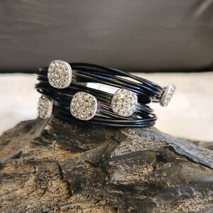 NWOT Black leather rhinestone bracelet with magnet clasp